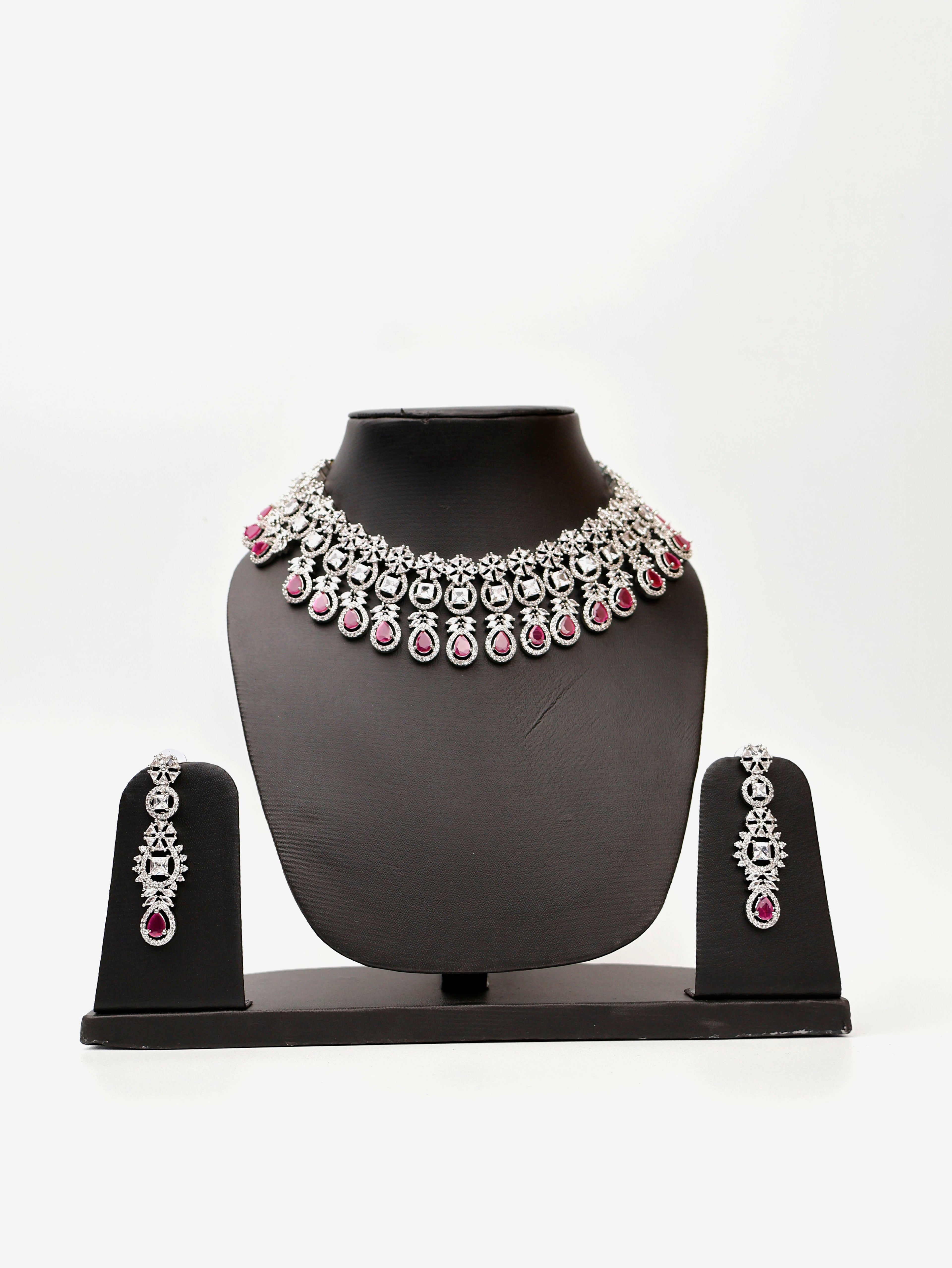 Ruby & Faux Diamond High Quality Necklace set-0