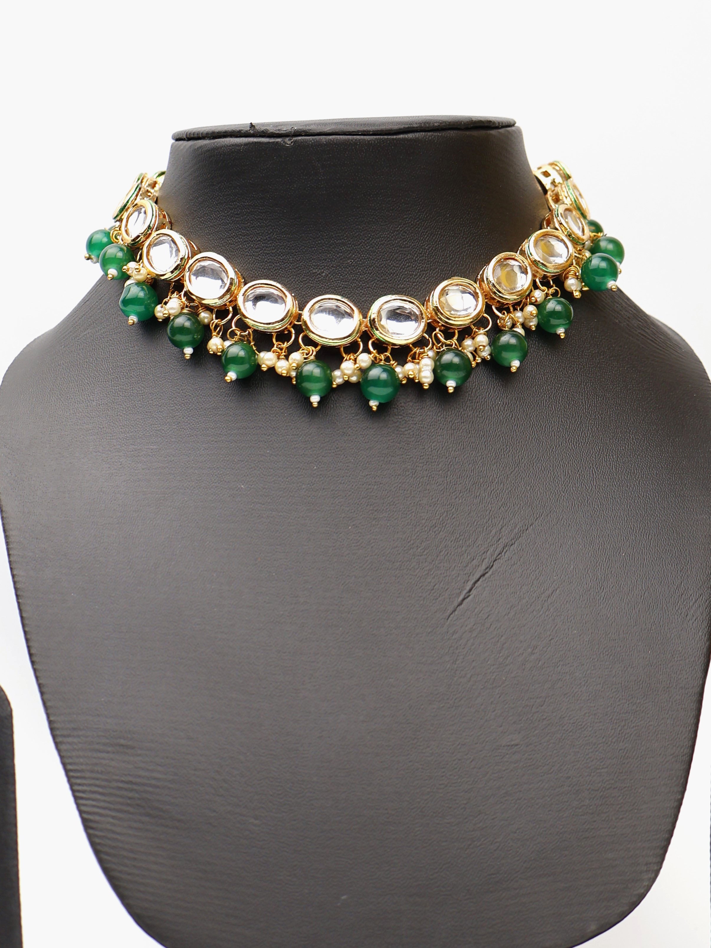 Kundan and Green Studs Necklace Set