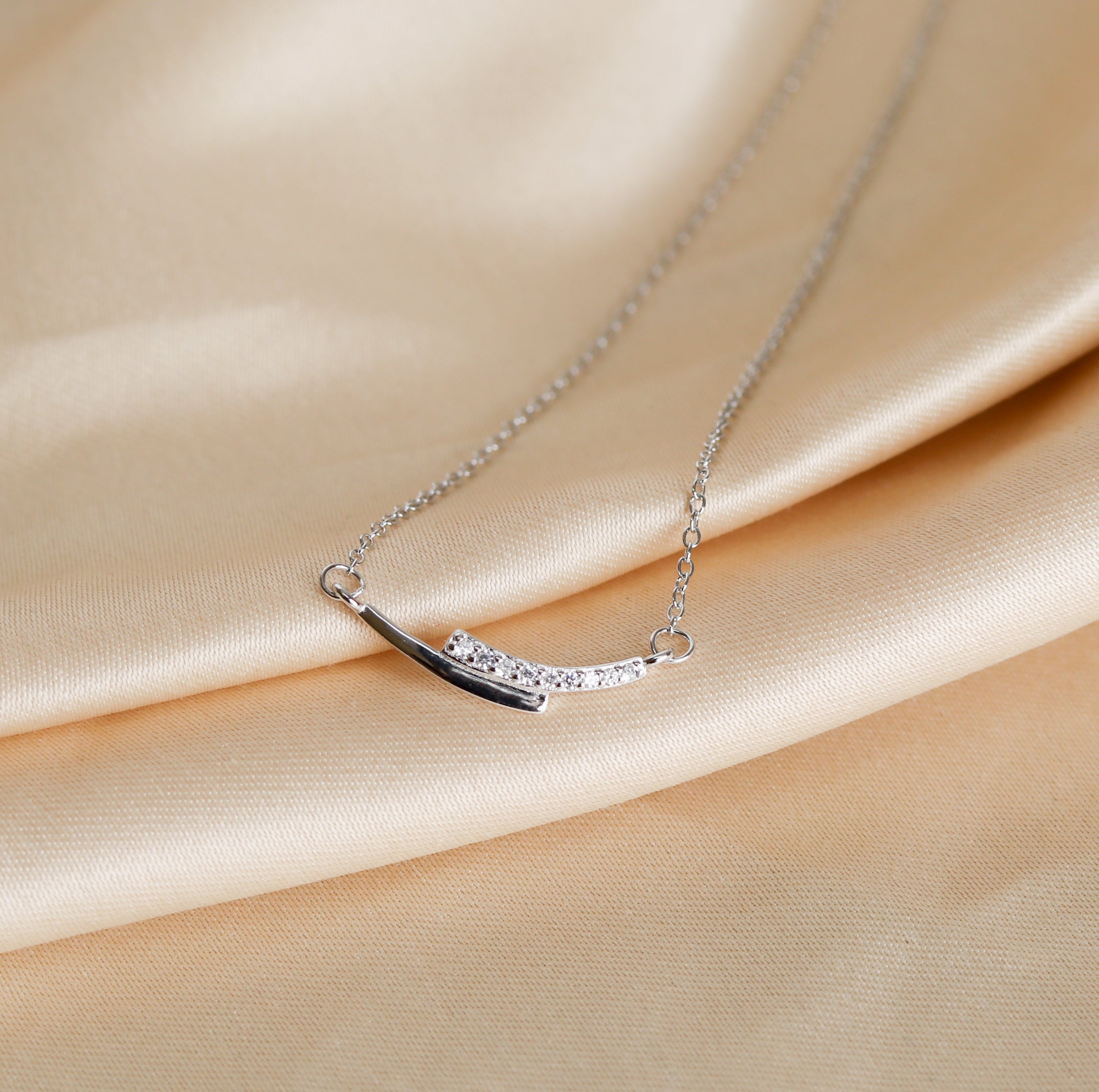Silver Black Enamel Zircon Necklace-2
