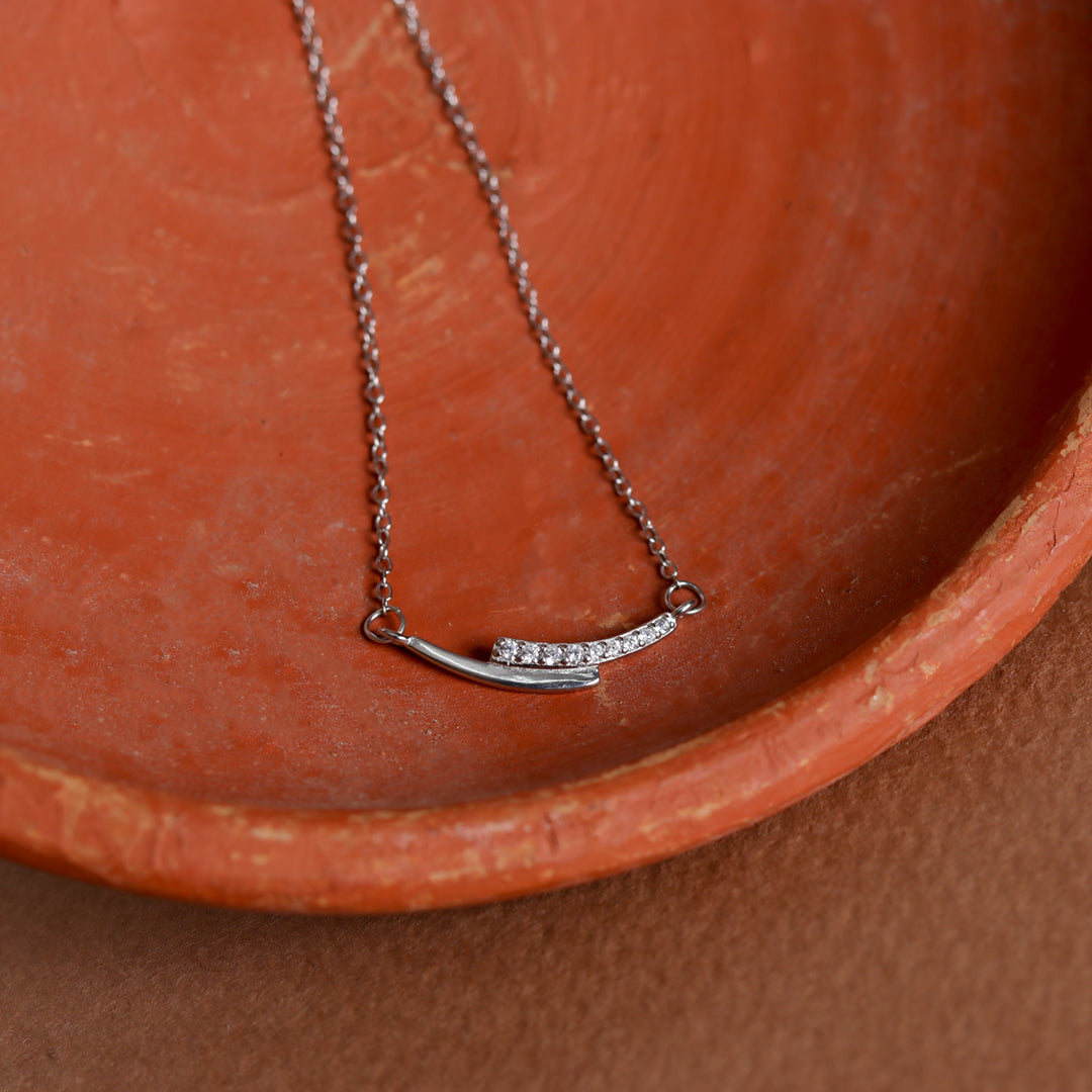 Silver Black Enamel Zircon Necklace-0
