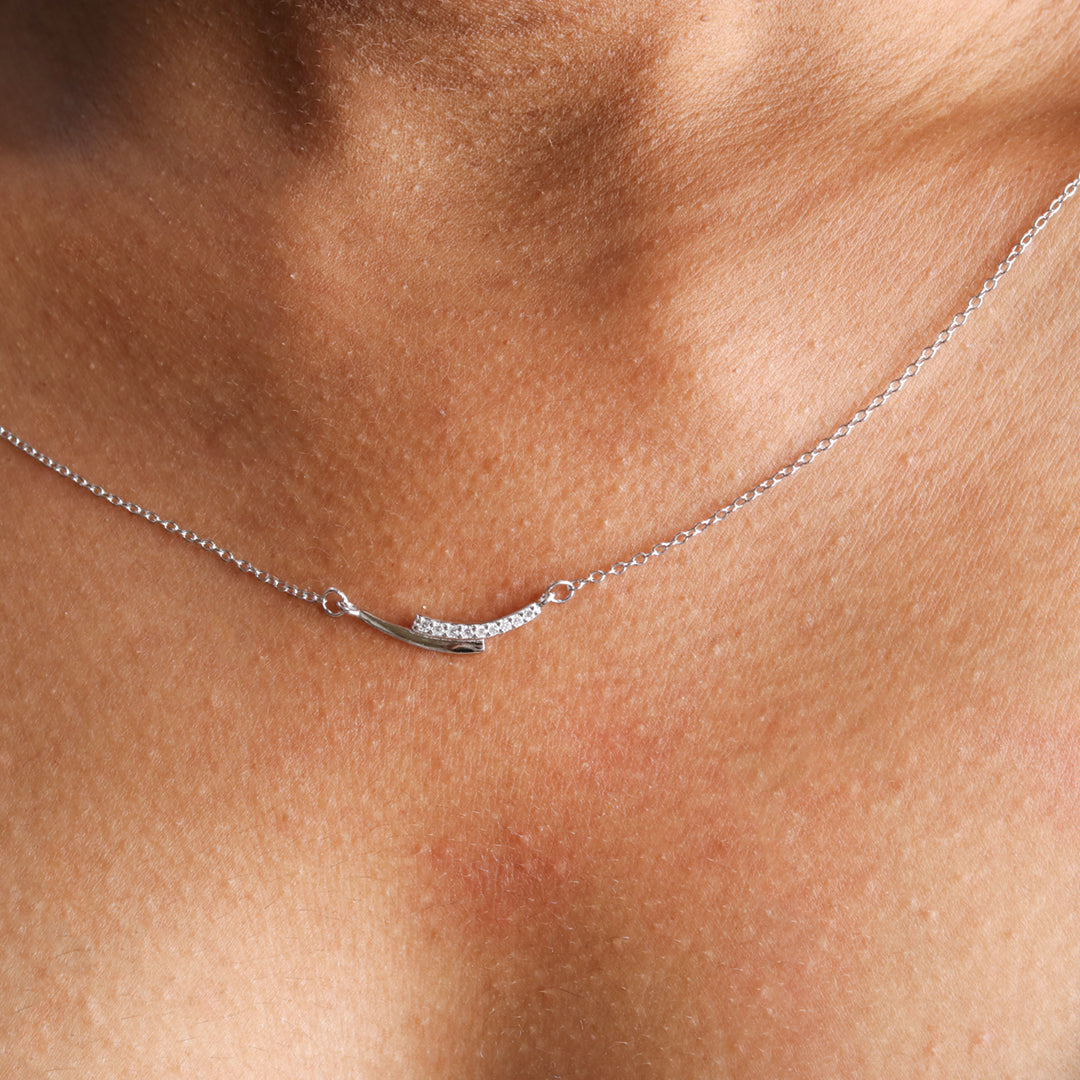 Silver Black Enamel Zircon Necklace-4