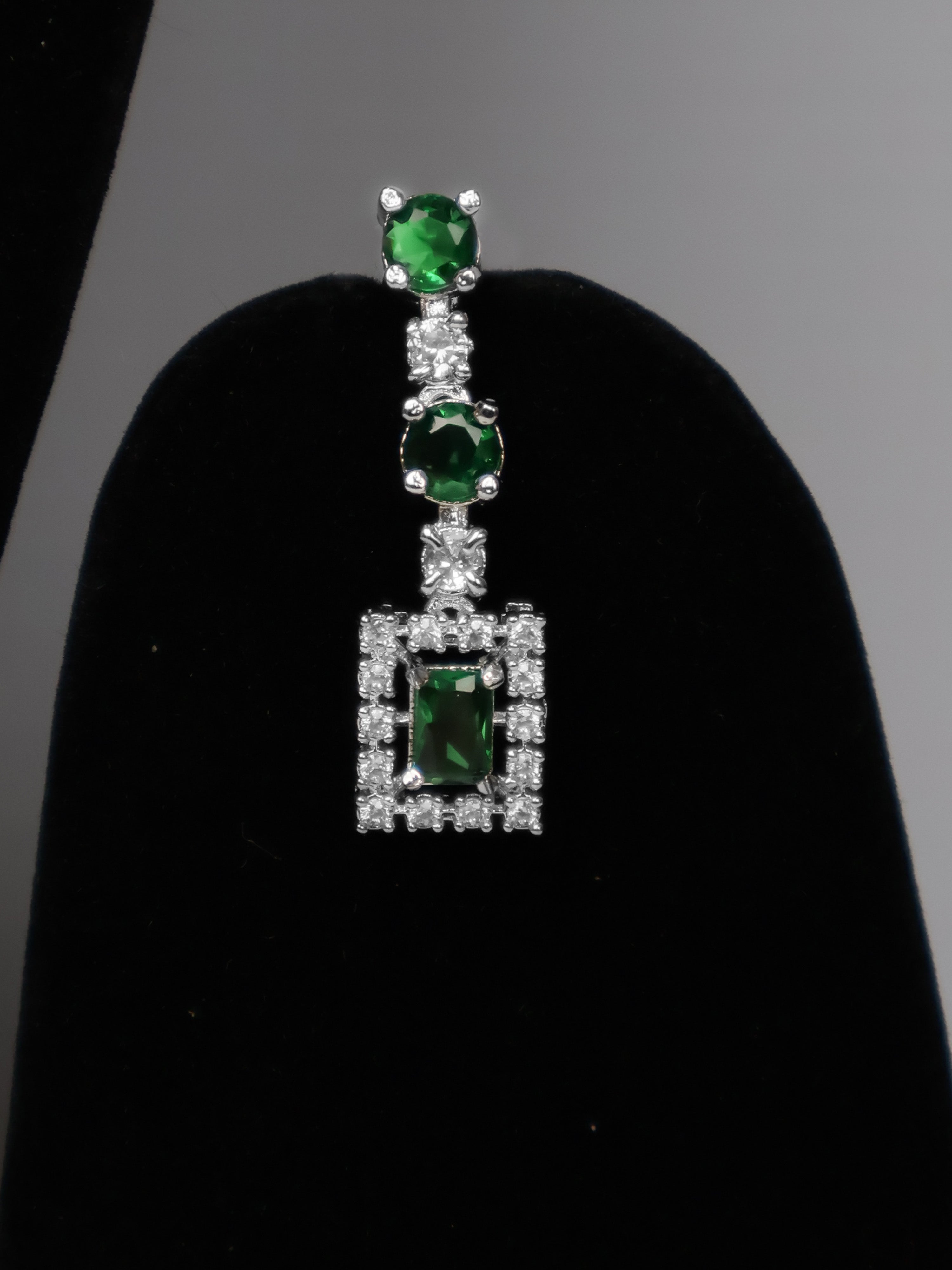 Silver Plated Green AD Necklace Set-2