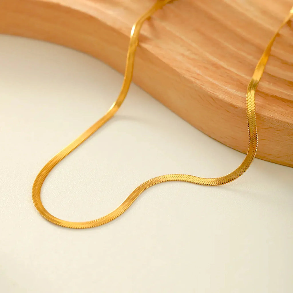 Herringbone Snake Chain Necklace – Flat Statement Choker Jewelry-2