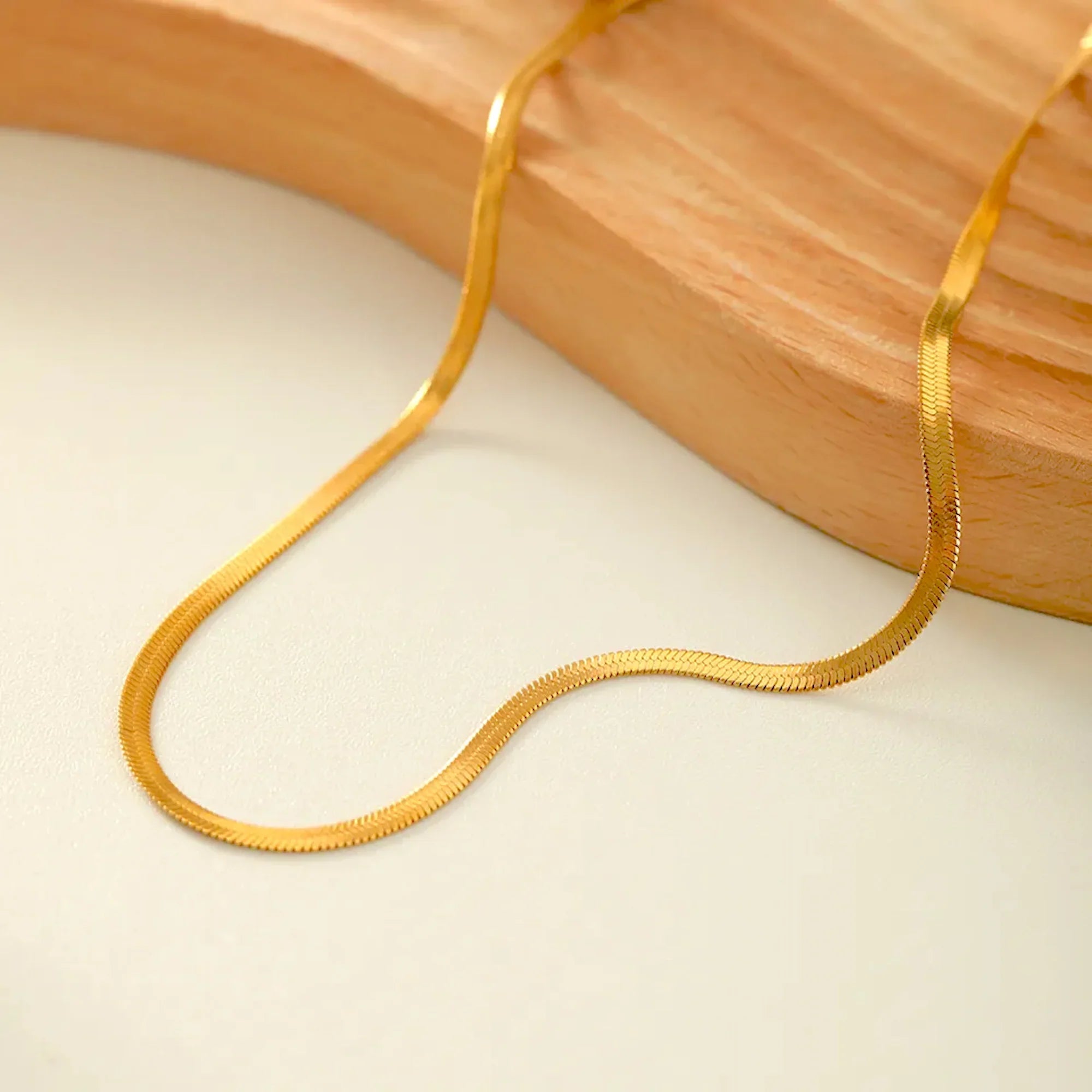 Herringbone Snake Chain Necklace – Flat Statement Choker Jewelry-2