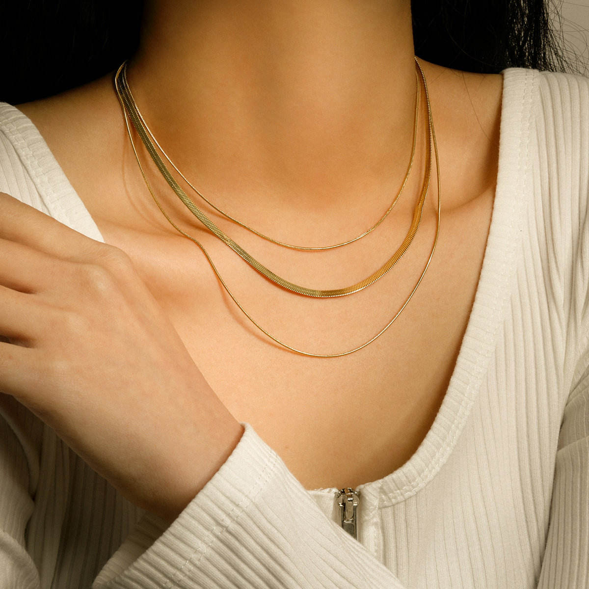 Triple Layer Snake Chain Necklace-3